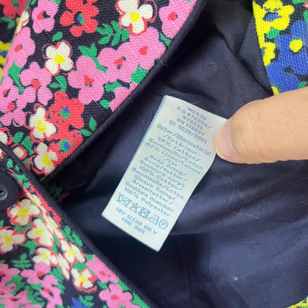 Boden Womens Floral Cotton Linen Blazer Multicolored Notched Lapel Size US 10R - Picture 4 of 5